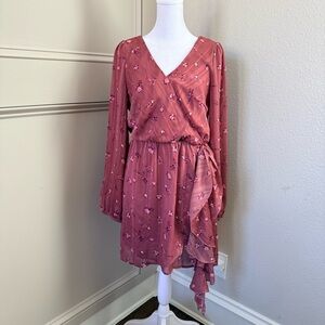 Altar'd State Womens Pink Floral Lotty Fit And Flare Dress Size M Mauve Lined